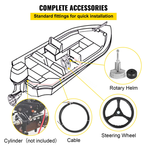 VEVOR Outboard Steering System 13\&#039; Outboard Rotary Steering System Cable Steering Boat 13 Feet with 13\&quot; Wheel Durable Marine Steering System