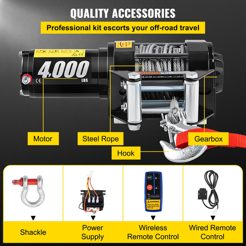 Βαρούλκο VEVOR 12V 4000 lb με ασύρματο τηλεχειριστήριο, ηλεκτρικό βαρούλκο με καλώδιο από ανθεκτικό χάλυβα μήκους 10 m 32,8 ποδιών