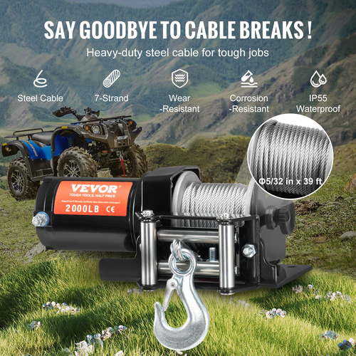 VEVOR Ηλεκτρικό βαρούλκο ATV UTV 2000 lb Steel καλώδιο IP 55 Αδιάβροχο ενσύρματο χειριστήριο