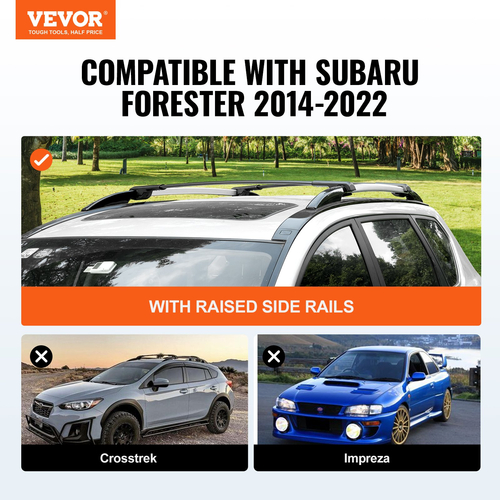 Σταυροί ράβδους οροφής VEVOR, κατάλληλοι για το Subaru Forester 2014-2022 με ανυψωμένες πλαϊνές ράγες, χωρητικότητα φόρτωσης 200 lbs, εγκάρσιες ράβδοι αλουμινίου με κλειδαριές, για ποδήλατο καγιάκ αποσκευών φορτίου στον τελευταίο όροφο