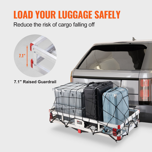 VEVOR 49.4 x 22.4 x 7.1 in Hitch Carrier, 500lbs Loading Capacity Trailer Hitch Mounted Cargo, Αντισκωριακή σχάρα μεταφοράς αποσκευών από αλουμίνιο Ταιριάζει σε δέκτη κοτσαδόρου 2&quot; για SUV Truck Pickup Camping