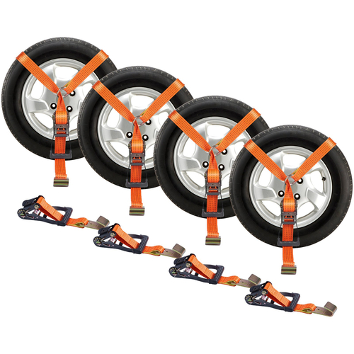 VEVOR Car Tie Down Straps Kit, Lasso Style 2&quot; x 120&quot; Tire Straps, 5512 LBS Working Fort, 11023 LBS Breaking Strength, with Flat Hooks for Passenger Car, ATV, Motorcycle, Van, SUV, UTV, Trailer, 4-pack