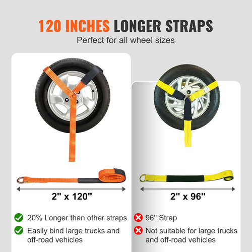 VEVOR Ratchet Tie Down Straps Kit, Lasso Style 2&quot; x 120&quot; Lasso Straps, 5512 LBS Working Fort, 11023 LBS Breaking Strength, Car Tie Down Strass with Snap Hooks for Passenger Car, Truck, Trailer, 4 Pack