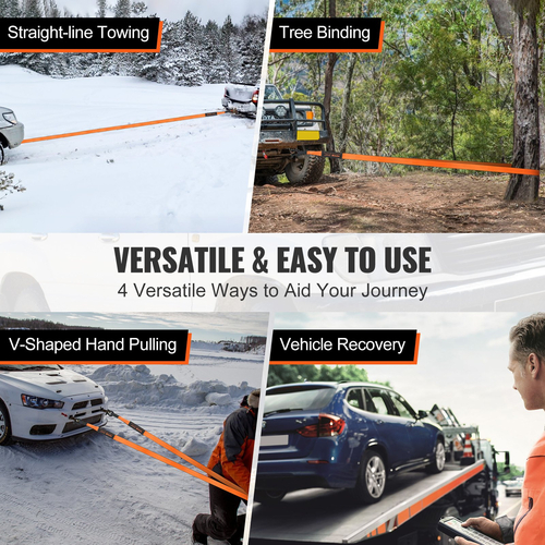 VEVOR Off-Road Recovery Kit, 3&quot; x 30&#039;, Heavy Duty Winch Recovery Kit με ιμάντα ρυμούλκησης 30.000 lbs, δεσμίδες D-ring 44.092 lbs, δέκτη δεσμών και τσάντα αποθήκευσης, για ATV, Jeephi, Off-Road