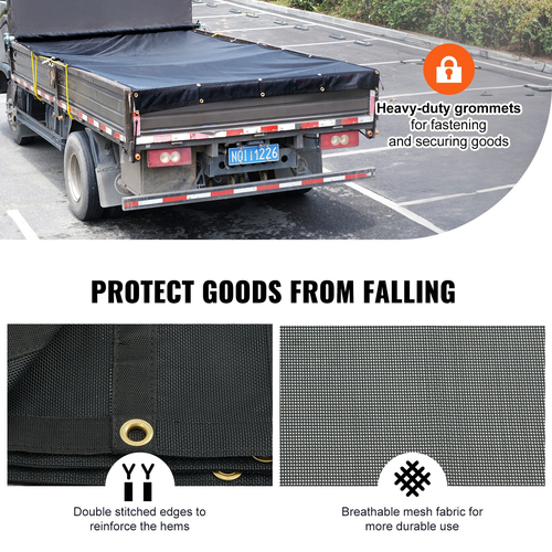 VEVOR Dump Truck Mesh Tarp, 8 x 18 ft, μαύρο κάλυμμα βαρέως τύπου με επίστρωση PVC με διπλή τσέπη 5,5&quot; 18 oz, ορειχάλκινοι δακτύλιοι, ενισχυμένος ιμάντας διπλής βελόνας που εφαρμόζει χειροκίνητο ή σύστημα ηλεκτρικού ανατρεπόμενου φορτηγού