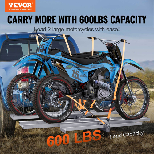 Μεταφορέας μοτοσυκλέτας VEVOR, 2-Bike 600 LBS Αλουμινένιος φορέας μοτοσικλέτας, ράμπα φόρτωσης, ρυμουλκούμενος ρυμουλκούμενου ποδηλάτου σκούτερ, ιμάντες καστάνιας και σταθεροποιητής, για αυτοκίνητο, φορτηγό με δέκτη κοτσαδόρου 2