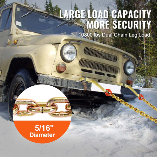 VEVOR 5/16&quot; x 2&#039; G80 Αλυσίδα ρυμούλκησης J Hook V-Chain Bridle Grab Hook Wrecker 10800 lbs