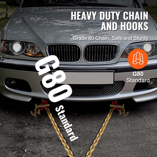 VEVOR 5/16&quot; x 3&#039; G80 Tow Chain V-Chain Bridle RTJ &amp; Grab Hooks Wrecker 10800 lbs