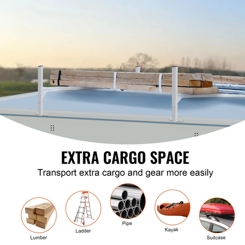 VEVOR Van Roof Ladder Rack, 2 Bars Racks Roof Ladder Racks, 181 kg Χωρητικότητα Rain-Gutter Van Roof Rack, Ρυθμιζόμενο μήκος 1300-2060 mm, Βάση σκάλας Van για Van, Cargo, Trailer