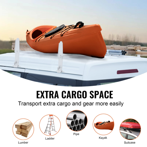 VEVOR Van Roof Ladder Rack, 2 Bar Alloy Steel Ladder Racks, Ρυθμιζόμενο από 1200-2000 mm, Χωρητικότητα 227 kg, Σχάρα οροφής Συμβατό με φορτηγά πλήρους μεγέθους με υδρορροή βροχής, Chevrolet Express, GMC Savana