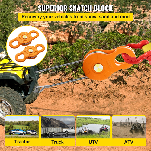 VEVOR Snatch Block, 11T/25.000 LBS Όριο φορτίου εργασίας, Τροχαλία βαρούλκου βαρέως τύπου για συνθετικό σχοινί 0,55&quot;/14 mm ή μαλακά δεσμά, Αξεσουάρ αποκατάστασης εκτός δρόμου για τρακτέρ, φορτηγό, ATV &amp; UTV, 2 πακέτα