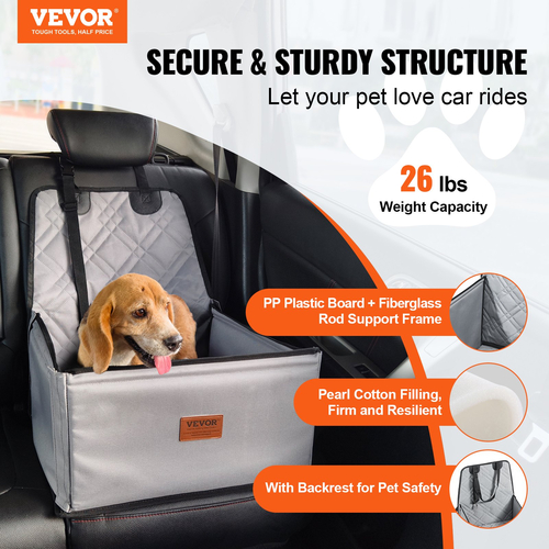 Κάθισμα αυτοκινήτου VEVOR Dog Booster Κάθισμα αυτοκινήτου Κάθισμα κατοικίδιων ζώων για μικρό σκύλο έως 26 λίβρες γκρι