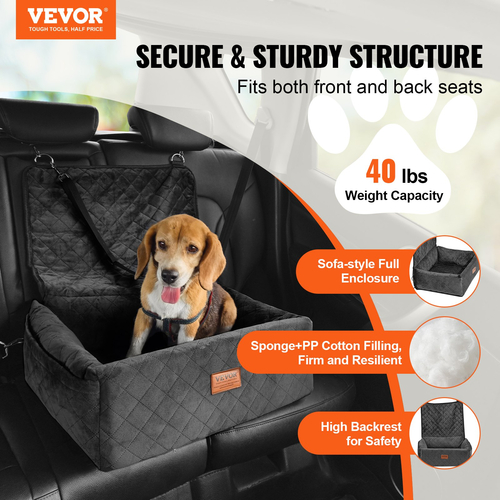 Κάθισμα αυτοκινήτου VEVOR Dog Booster Κάθισμα αυτοκινήτου Κάθισμα κατοικίδιων ζώων για μικρό μεσαίο σκύλο έως 40 λίβρες Μαύρο