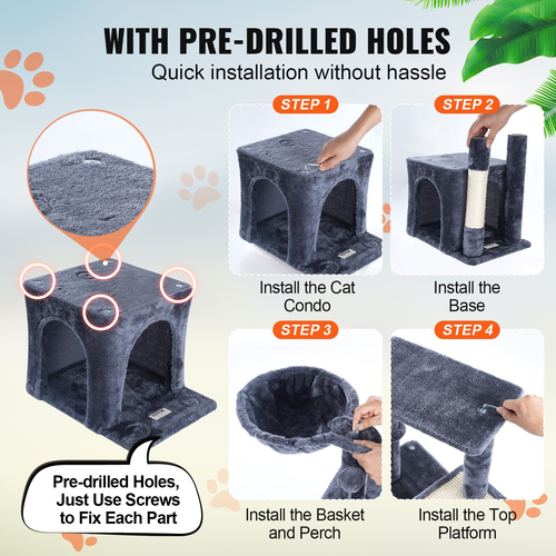 VEVOR Cat Tree 31,4&quot; Cat Tower with Cat Condo Sisal Scratching Post Dark Grey