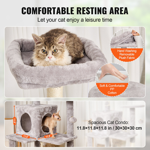 VEVOR Cat Tree 56,2&quot; Cat Tower with Cat Condo Sisal Scratching Post Ανοιχτό Γκρι
