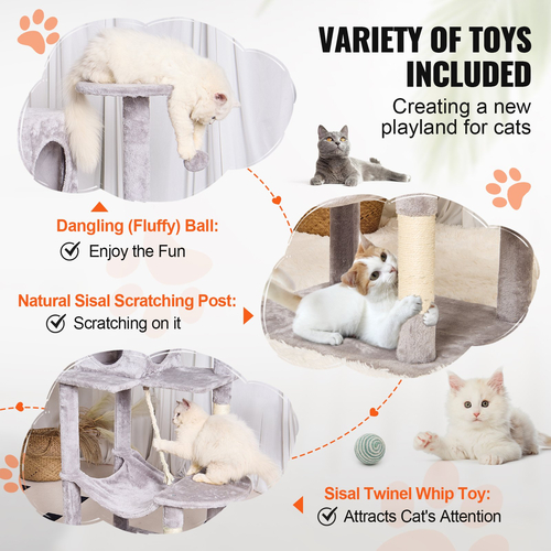 VEVOR Cat Tree 56,2&quot; Cat Tower with Cat Condo Sisal Scratching Post Ανοιχτό Γκρι