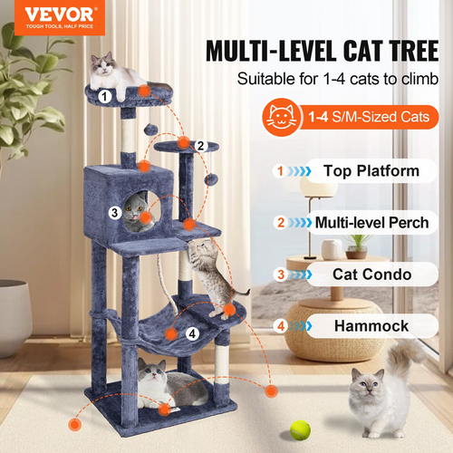VEVOR Cat Tree 56,2&quot; Cat Tower with Cat Condo Sisal Scratching Post Dark Grey