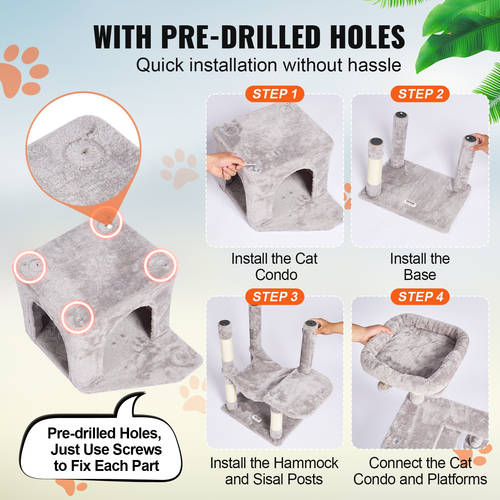 VEVOR Cat Tree 60,6&quot; Cat Tower with Cat Condo Sisal Scratching Post Ανοιχτό γκρι