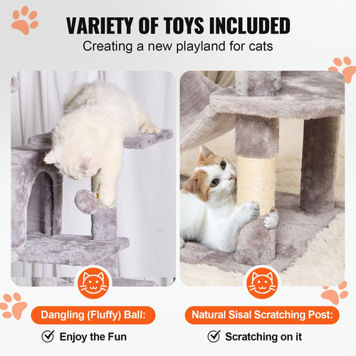 VEVOR Cat Tree 63&quot; Cat Tower with 2 Cat Condos Sisal Scratching Post Ανοιχτό γκρι