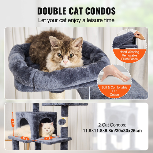 VEVOR Cat Tree 63&quot; Cat Tower with 2 Cat Condos Sisal Scratching Post Ανοιχτό γκρι