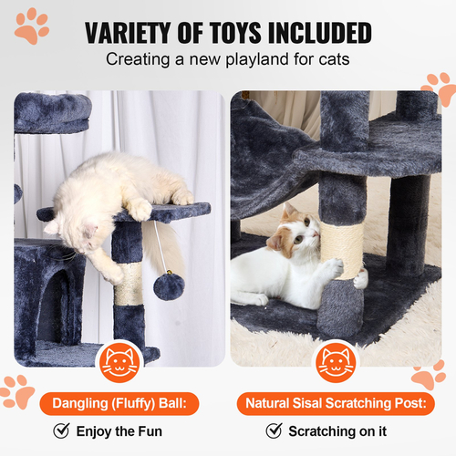 VEVOR Cat Tree 63&quot; Cat Tower with 2 Cat Condos Sisal Scratching Post Ανοιχτό γκρι