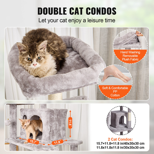 VEVOR Cat Tree 68,5&quot; Cat Tower with Cat Condos Sisal Scratching Post Ανοιχτό Γκρι