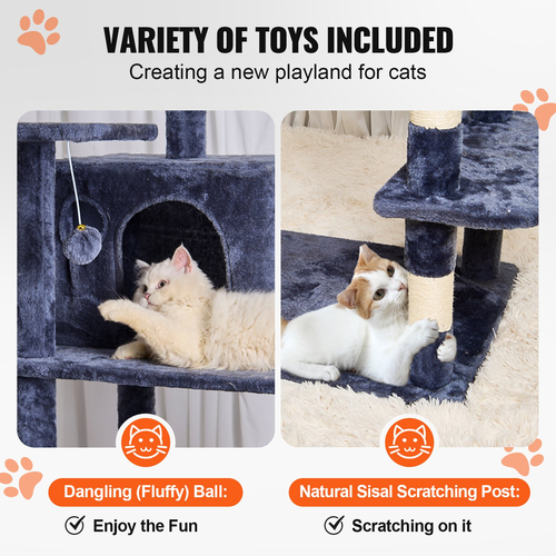 VEVOR Cat Tree 68,5&quot; Cat Tower with Cat Condos Sisal Scratching Post Dark Grey