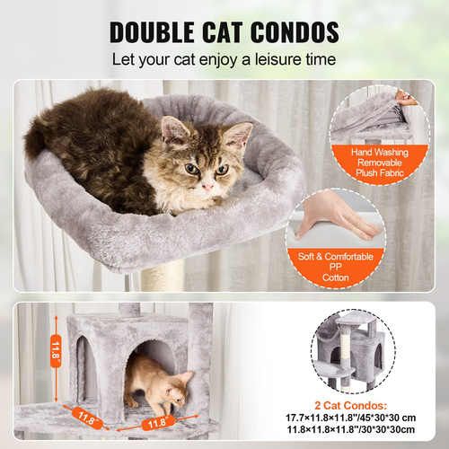 VEVOR Cat Tree 72&quot; Cat Tower with 2 Cat Condos Sisal Scratching Post Ανοιχτό γκρι