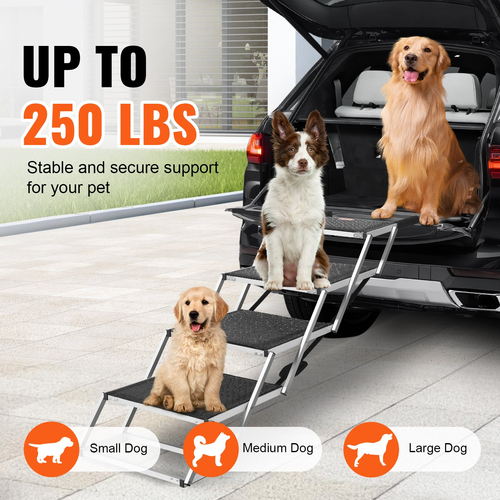 VEVOR Dog Stair for Cars Πτυσσόμενα σκαλοπάτια σκύλου 4 βημάτων Αλουμίνιο φορτία έως 250 λίβρες