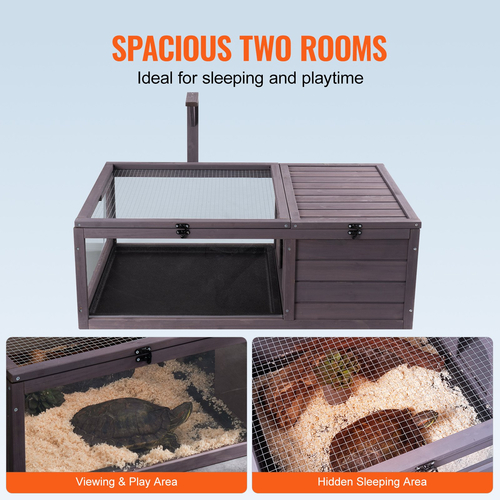 VEVOR Tortoise Habitat Wooden Tortoise House Indoor &amp; Outdoor 2 Δωματίων 38x24x13in