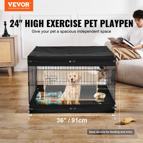 VEVOR Dog Παρκοκρέβατο 4 πάνελ Πτυσσόμενο μεταλλικό στυλό γυμναστικής σκύλου με κάλυμμα στο κάτω μέρος