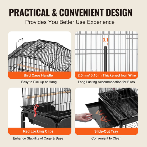 VEVOR Large Bird Cage 62 σε Rolling Metal Parakeet Cage for Cockatiels Parrot