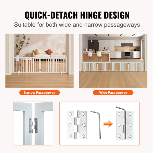 VEVOR Free Standing Dog Gate 24x80,3 ιντσών Ανεξάρτητη Πύλη Pet Πτυσσόμενη Λευκή