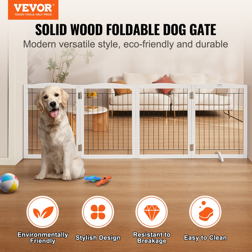 VEVOR Free Standing Dog Gate 32x96,5 ιντσών Ανεξάρτητη Πύλη Pet Πτυσσόμενη Λευκή