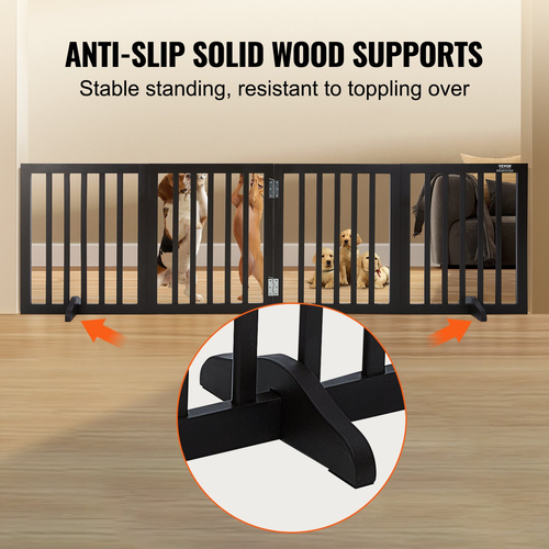 VEVOR Free Standing Dog Gate 24x80,3 ιντσών Ανεξάρτητη πύλη για κατοικίδια πτυσσόμενη καφέ