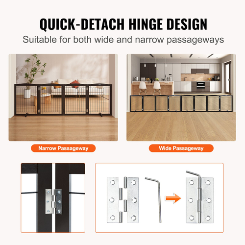 VEVOR Free Standing Dog Gate 32x96,5 ιντσών Ανεξάρτητη πύλη για κατοικίδια πτυσσόμενη καφέ