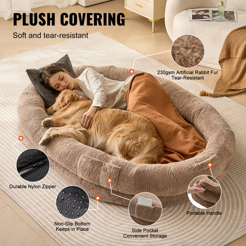 VEVOR Human Dog Bed 72x48x10 in Large Human Size Skill Beuable Faux Rabbit Fur
