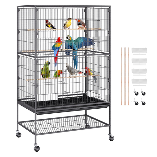 VEVOR 52 ιντσών Standing Large Bird Cage, Carbon Steel Flight Bird Cage for Parakeets, Cockatiels, Paparots, Macaw with Rolling Stand και Tray
