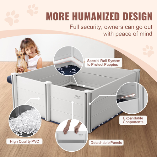 VEVOR Dog Whelping Box 48 x 48 x 18,1 in PVC with Rails Pee Pad for Dogs Puppies