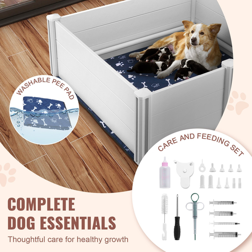 VEVOR Dog Whelping Box 48 x 48 x 18,1 in PVC with Rails Pee Pad for Dogs Puppies
