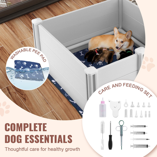 VEVOR Dog Whelping Box 38,6x38,6x18,1 σε PVC με Rails Pee Pad για σκύλους κουτάβια