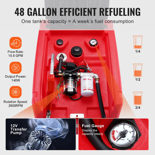 VEVOR Φορητό ρεζερβουάρ ντίζελ &amp; βενζίνης 48 Gal Fuel Tank with 12V Transfer Pump