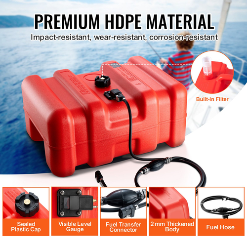 VEVOR Marine Fuel Tank, 14,53 Gallon/55L, Φορητή δεξαμενή αερίου καυσίμου σκάφους για σκάφη εξωλέμβιας μηχανής, πλαστική δεξαμενή καυσίμου εξωλέμβιου σκάφους με λάστιχο, εύκολο στη μεταφορά για σκάφος, ψαρόβαρκα, σκάφος καταστρώματος, κόκκινο