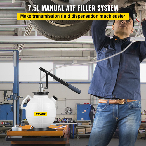 VEVOR Transmission Fluid Pump Manual ATF Refill System Dispenser, Oil and Liquid Extractors 7,5 Lit Large Capacity, Automatic Transmission Fluid Pump Pump Set with 15 Pieces ATF Filler Adapters