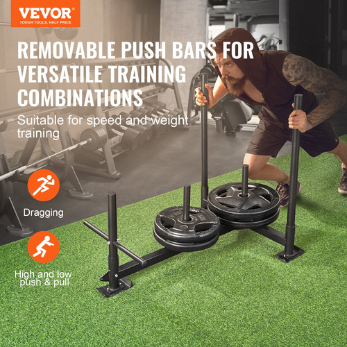 Sled VEVOR Weight Training, Pull Push Power Sled with Handle, Fitness Strength Trainsition training, Steel Workout Εξοπλισμός για Αθλητική Άσκηση &amp; Βελτίωση Ταχύτητας, Fit for 2&quot; Weight Plate, Μαύρο