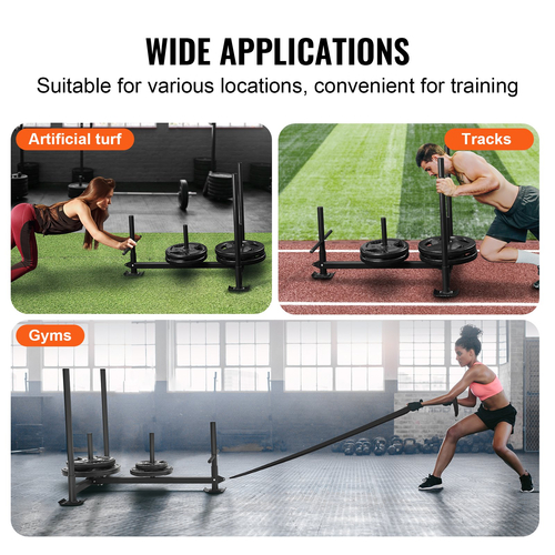Sled VEVOR Weight Training, Pull Push Power Sled with Handle, Fitness Strength Trainsition training, Steel Workout Εξοπλισμός για Αθλητική Άσκηση &amp; Βελτίωση Ταχύτητας, Fit for 2&quot; Weight Plate, Μαύρο