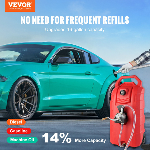 VEVOR 16 Gallon Fuel Caddy, 7,8 L/min, Φορητό δοχείο αποθήκευσης αερίου με ελαστικούς τροχούς χειρός αντλίας, δοχείο αποθήκευσης μεταφοράς καυσίμου για βενζίνη Diesel Machine Oil Car Mowers Tractor Boat Motorcycle