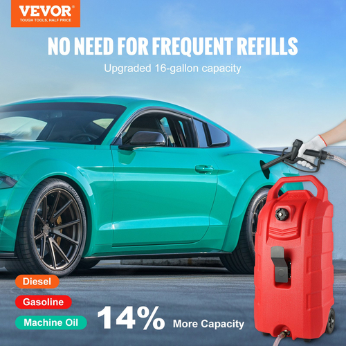 VEVOR 16 Gallon Fuel Caddy, 7,8 L/min, Φορητό δοχείο αποθήκευσης αερίου με ελαστικούς τροχούς χειρός αντλίας, δοχείο αποθήκευσης μεταφοράς καυσίμου για βενζίνη Diesel Machine Oil Car Mowers Tractor Boat Motorcycle