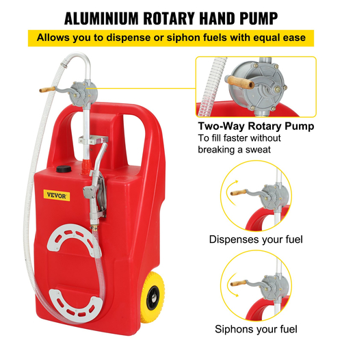 VEVOR Fuel Caddy, 32 γαλόνια, φορητό ρεζερβουάρ αποθήκευσης καυσίμου σε τροχούς, με αντλία χειροκίνητης μεταφοράς, δοχείο καυσίμου βενζίνης ντίζελ για αυτοκίνητα, χορτοκοπτικά, ATV, σκάφη, Περισσότερα, κόκκινο