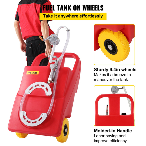 VEVOR Fuel Caddy, 32 γαλόνια, φορητό ρεζερβουάρ αποθήκευσης καυσίμου σε τροχούς, με αντλία χειροκίνητης μεταφοράς, δοχείο καυσίμου βενζίνης ντίζελ για αυτοκίνητα, χορτοκοπτικά, ATV, σκάφη, Περισσότερα, κόκκινο